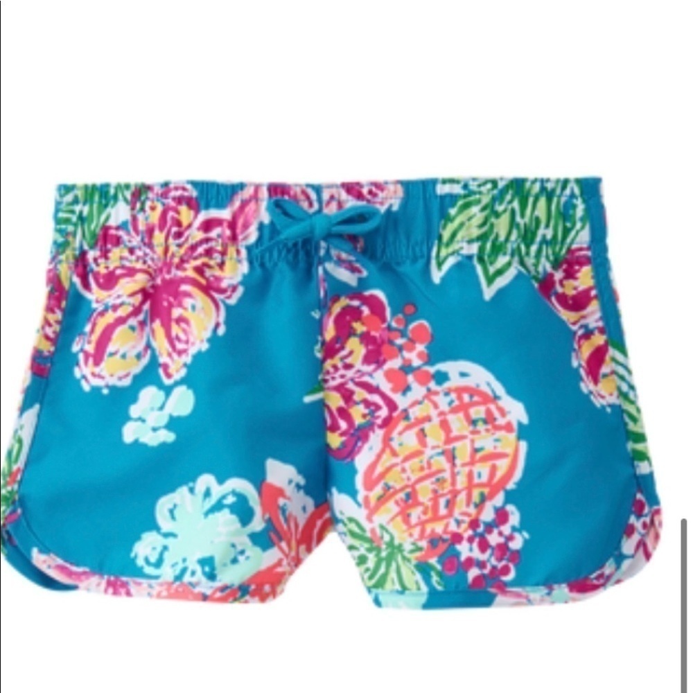 Gymboree Kids L 10-12 Blue Pineapple Floral Swim Trunks Beach Shorts